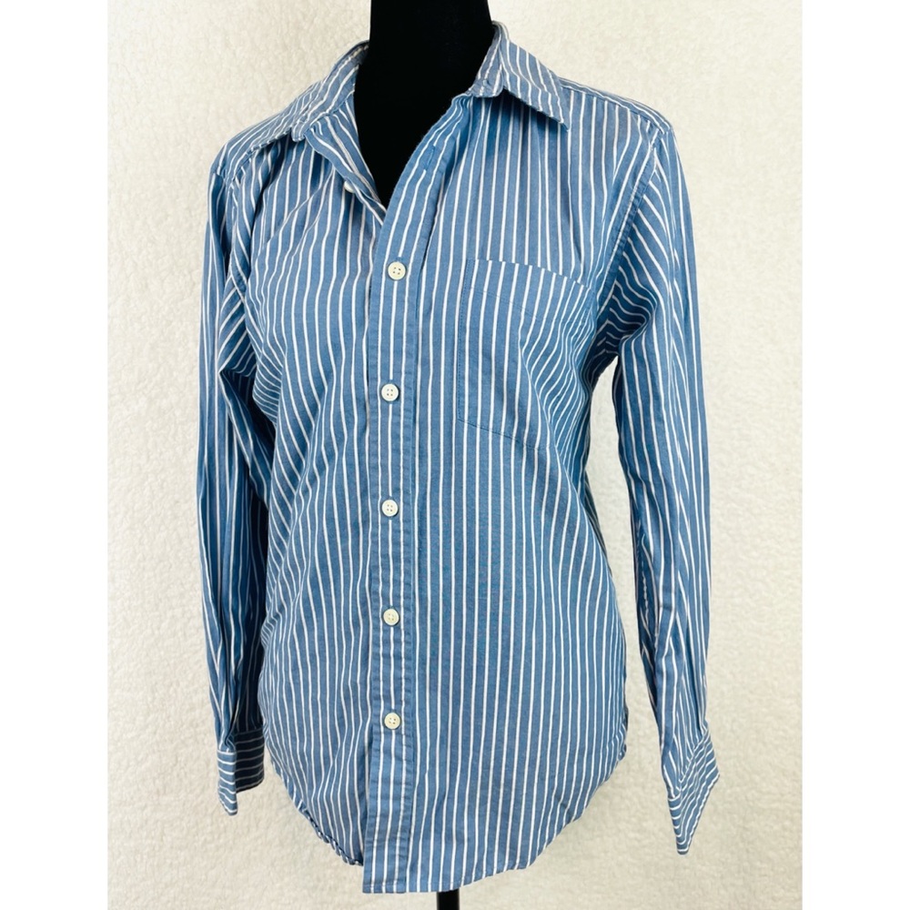 FADED GLORY • Vintage Wash Blue Striped Long Sleeve Button-Down Shirt, L 12/14 - Picture 10 of 14